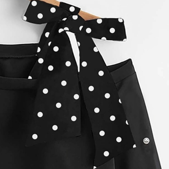 Polka Dot Asymmetrical Shoulder Tie Top - Picture 3 of 3